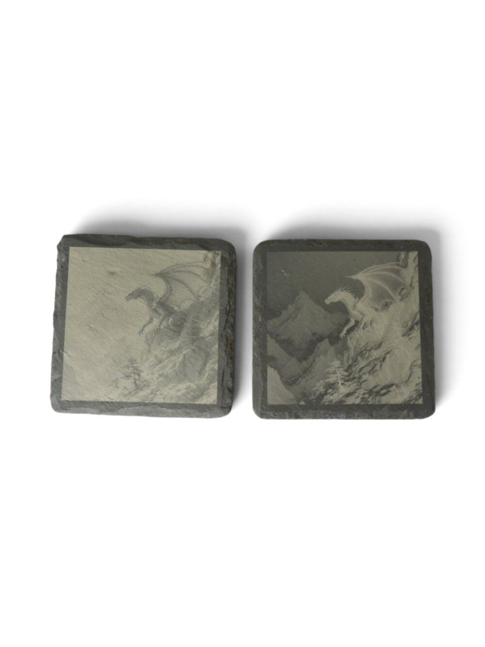 Laser Engraved Slate Coasters Set of 2 Dragon Inverted X-Ray Design Square 4x4"